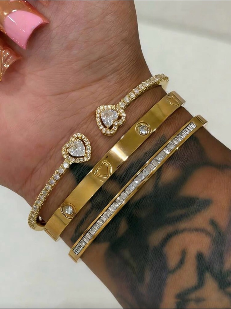 & Other Stories Gold-Tone Heart And Cz Stackable Bracelet Set